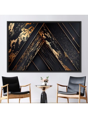 Kayra Export 1 Parça Siyah Çerçeveli Kanvas Tablo, Siyah Altın Soyut Duvar Sanatı, Soyut Duvar Süsü,