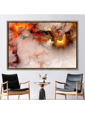 Kayra Export 1 Parça Gold Çerçeveli Kanvas Tablo, Soyut Bulutlu Duvar Sanatı, Soyut Kanvas Poster,