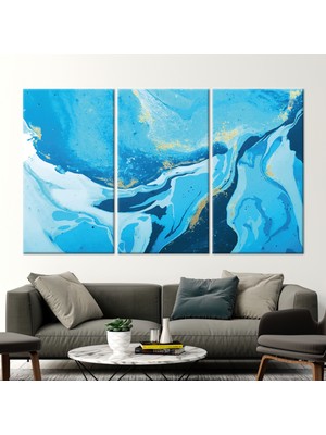 Kayra Export 3 Parçalı Kanvas Tablo, Mavi Tonlar Mermer Sanat Eseri, Altın Mermer Posteri, Modern Kanvas Dekor,