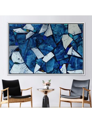 Kayra Export 1 Parça Beyaz Çerçeveli Kanvas Tablo, Mavi Mermer Duvar Sanatı, Soyut Kanvas Sanatı,
