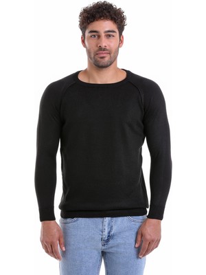 Hatemoğlu Erkek Siyah Regular Fit Desenli V Yaka Yünlü Triko Kazak