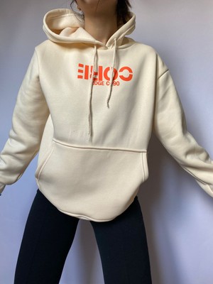 Moda Perisi Kadın Krem Oversize Baskılı Içi Pamuklu Sweatshirt