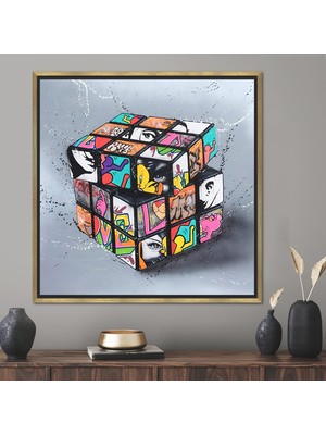 Kayra Export 1 Parça Gold Çerçeveli Kanvas Tablo, Rubiks Cube Grafftii Baskı, Modern Grafiti Kanvas,