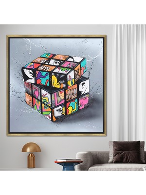 Kayra Export 1 Parça Gold Çerçeveli Kanvas Tablo, Rubiks Cube Grafftii Baskı, Modern Grafiti Kanvas,