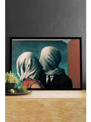 Postermanya The Lovers - Aşıklar- Rene Magritte Sanatsal Çerçeveli Tablo