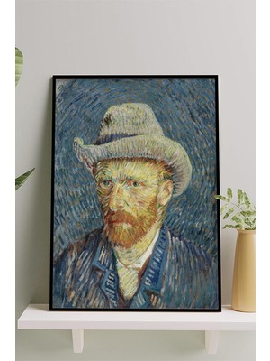 Postermanya Gri Fötr Şapkalı Otoportre-Van Gogh Sanatsal Çerçeveli Tablo
