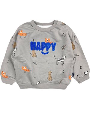 Tuffy Happy Animals Erkek Bebek Sweatshirt Gri