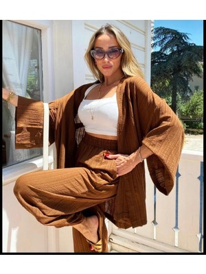 Sıla'nın Butiği Kadın Alt-Üst Oversize Die More Gofre Kimono Takım