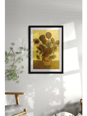 Özcanlar Çerçeve Ahşap Çerçeveli Tablo Çerçeveli Ahşap Dekor Tablo Seti Dekoratif Tablo Van Gogh Ay Çiçeği Tablo