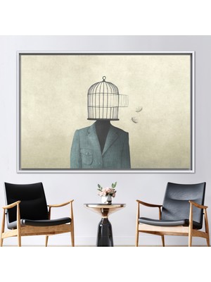 Kayra Export 1 Parça Beyaz Çerçeveli Kanvas Tablo Modern Kanvas Kuş Kafesi Duvar Dekoru