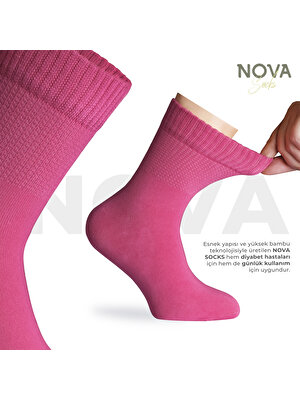 Nova Kadın 4'lü Bambu Lastiksiz Sıkmayan Diyabetik Bilek Çorap / Diyabet Çorabı