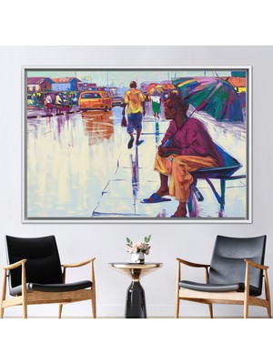 Kayra Export 1 Parça Beyaz Çerçeveli Kanvas Tablo Şemsiye Ile Afrikalı Kadın Afrika Kanvas Sanatı