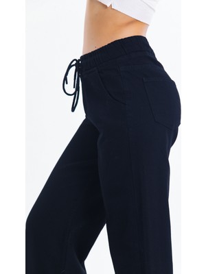 Shevega Siyah Beli Lastikli Bol Paça Wide Leg Jean