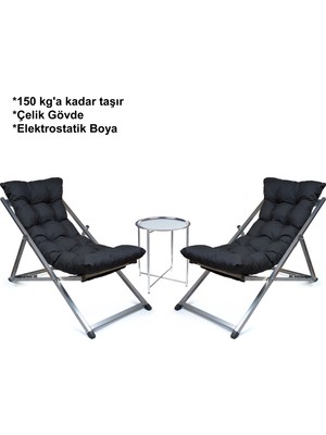 Hastunç Minderli - Maora Şezlong Seti Bahçe&balkon&teras&plaj Katlanır Ikili Set - 2 Şezlong 1 Sehpa