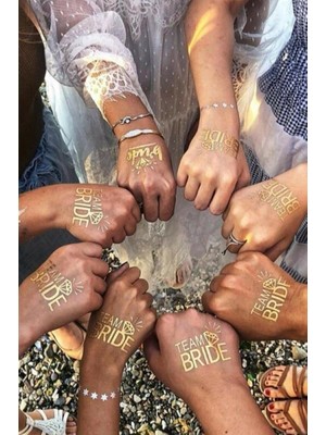 İstisna 10'lu Fırsat Paketi Bekarlığa Veda Partisi Gold Bride ve Team Bride Gelin Süslemeleri Geçici Dövme