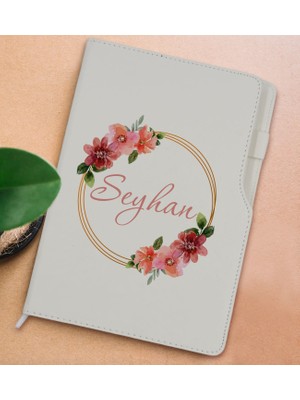 Bk Gift Kişiye Özel Çiçek Tasarımlı Beyaz Termo Deri Not Defteri 15X21CM-18