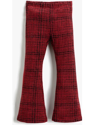 Koton Kırmızı İspanyol Paça Tayt Kız Çocuk Beli Lastikli Geri Dönüştürülmüş İplikten