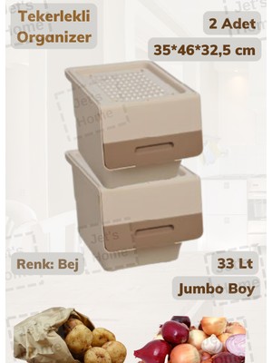 2'li Tekerlekli Sebzelik BPA Free Soğanlık Oyuncaklık Organizer Beyaz Krem 33 Lt