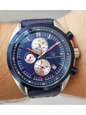 Sergio Tacchini Fonksiyonları Aktif Takvimli Lacivert Deri Kayışlı Erkek Kol Saati