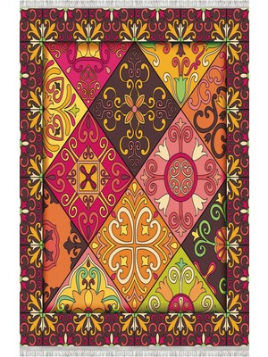 Homier Collection Kısa Saçaklı, Cotton Serisi Yıkanabilir Kaymaz Taban Antibakteriyel Kilim PW-8088C