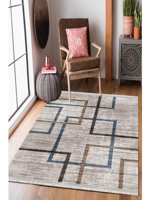 Homier Collection Kısa Saçaklı, Westa Serisi Yıkanabilir Kaymaz Taban Antibakteriyel Kilim MD-0047C