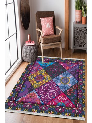 Homier Collection Kısa Saçaklı Westa Serisi Yıkanabilir Kaymaz Taban Antibakteriyel Kilim PW-8088A