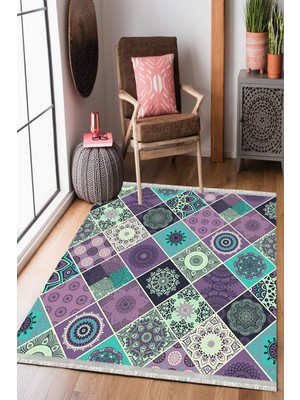 Homier Collection Kısa Saçaklı, Cotton Serisi Yıkanabilir Kaymaz Taban Antibakteriyel Kilim PW-8041A