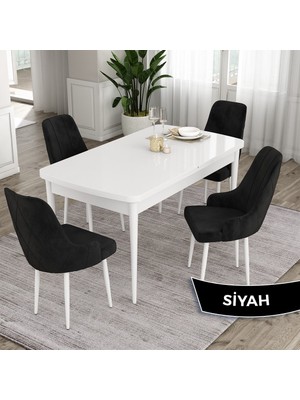 Canisa Concept Eta Serisi 80 x 132 cm Açılabilir Mdf Mutfak Masa Takımı Beyaz Masa 4 Sandalye