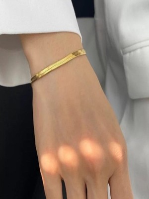 Gena Moda Gold Çelik Italyan Düz Zincir Bileklik