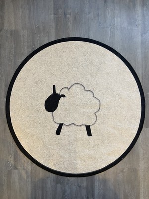 Rugs Modern Mira 862 Koyun Figürlü Minimalist Desen Yuvarlak Siyah Bej Halı