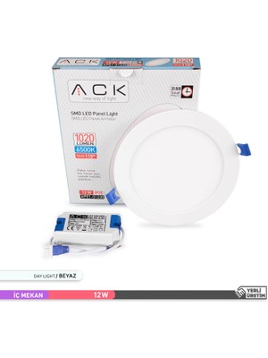 ACK 12W Sıva Altı Yuvarlak LED Panel Armatür Beyaz Gövde 6500K Beyaz Işık