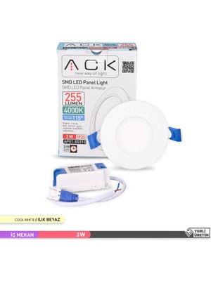 Ack 3W 4000K Ilık Beyaz Sıva Altı Yuvarlak Led Panel Armatürü AP01-00310