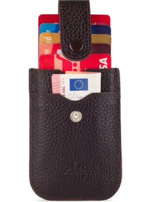 Anı Yüzük Slide Anıtolia Hakiki Deri Çekmeli Ince Kartlık Kahverengi