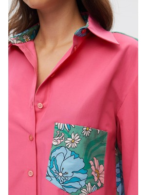 Stella Pulvis Çiçek Desenli Tek Cep Oversize Kadın Gömlek