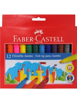 Faber-Castell Jumbo Keçeli Kalem Seti 12'li Renkli ve Ergonomik Tasarım Çocuklar İçin