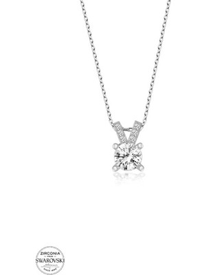 MONAROZA  Swarovski Zirconia Baget Pırlanta Montür  925 Ayar Gümüş Kolye