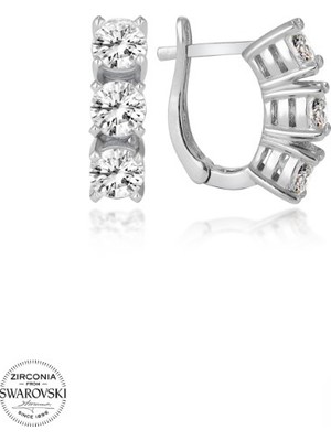 MONAROZA  Swarovski Zirconia Pırlanta Montür Üç Taş 925 Ayar Gümüş Küpe
