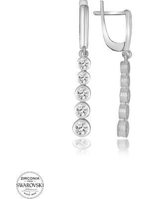 MONAROZA  Swarovski Zirconia Pırlanta Montür Beş Taş 925 Ayar Gümüş Küpe