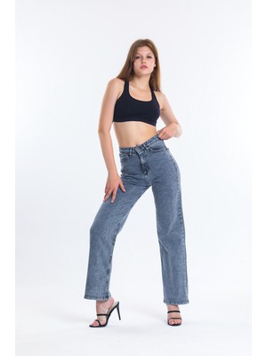 Shevega Füme Bol Paça Salaş Kot Pantolon Flare Jean