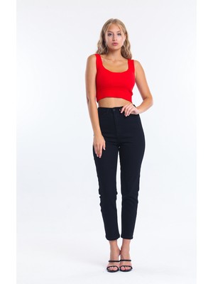 Shevega Siyah Mom Jean Likralı Kot Pantolon
