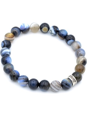 Murty99 Doğal Madagaskar Çizgili Lacivert Akik Bileklik 1.kalite