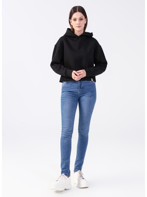 Lee Cooper Kapüşon Yaka Düz Siyah Kadin Sweatshirt 231 Lcf 241002 Fiona Siyah