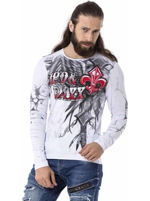 Cipo & Baxx CL522 Desenli Beyaz Ince Sweatshirt