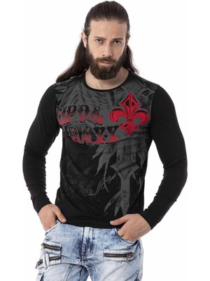 Cipo & Baxx CL522 Desenli Siyah Ince Sweatshirt