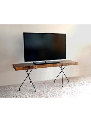 Entema Doğal Ağaç Masif Kütük Tv Sehpası 110CM (Metal Ayak )
