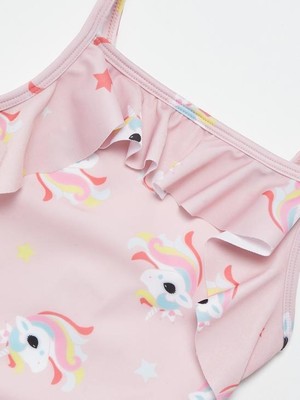 Unicorn Baskılı Fırfır Detaylı Kız Çocuk Mayo Db200721cm