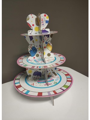Coşan Pastacılık Stand 3 Katlı Karton Pasta Desenli