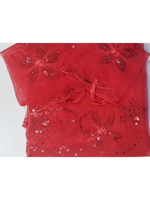 Coşan Pastacılık Kına Duvağı+Eldiven  Kırmızı Işlemeli