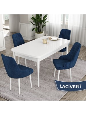 Canisa Concept Eta Serisi, 80X132 Açılabilir Mdf Mutfak Masa Takımı, Beyaz Masa 4 Sandalye