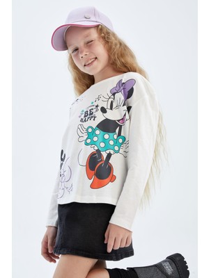 DeFacto Kız Çocuk Disney Mickey & Minnie Bisiklet Yaka Uzun Kollu Tişört Y4825A622AU